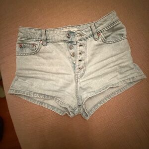Mango Blue Jean Shorts High-Waisted Distressed